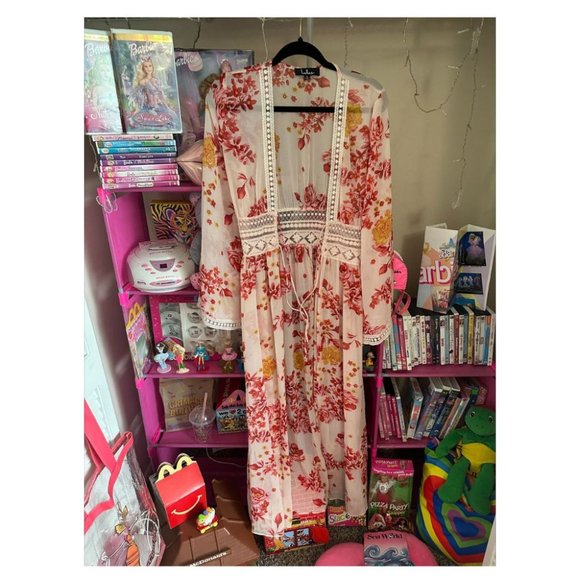 Lulus Dresses & Skirts - LULUS CREAM FLORAL PRINT CHIFFON DUSTER SIZE SMALL‎